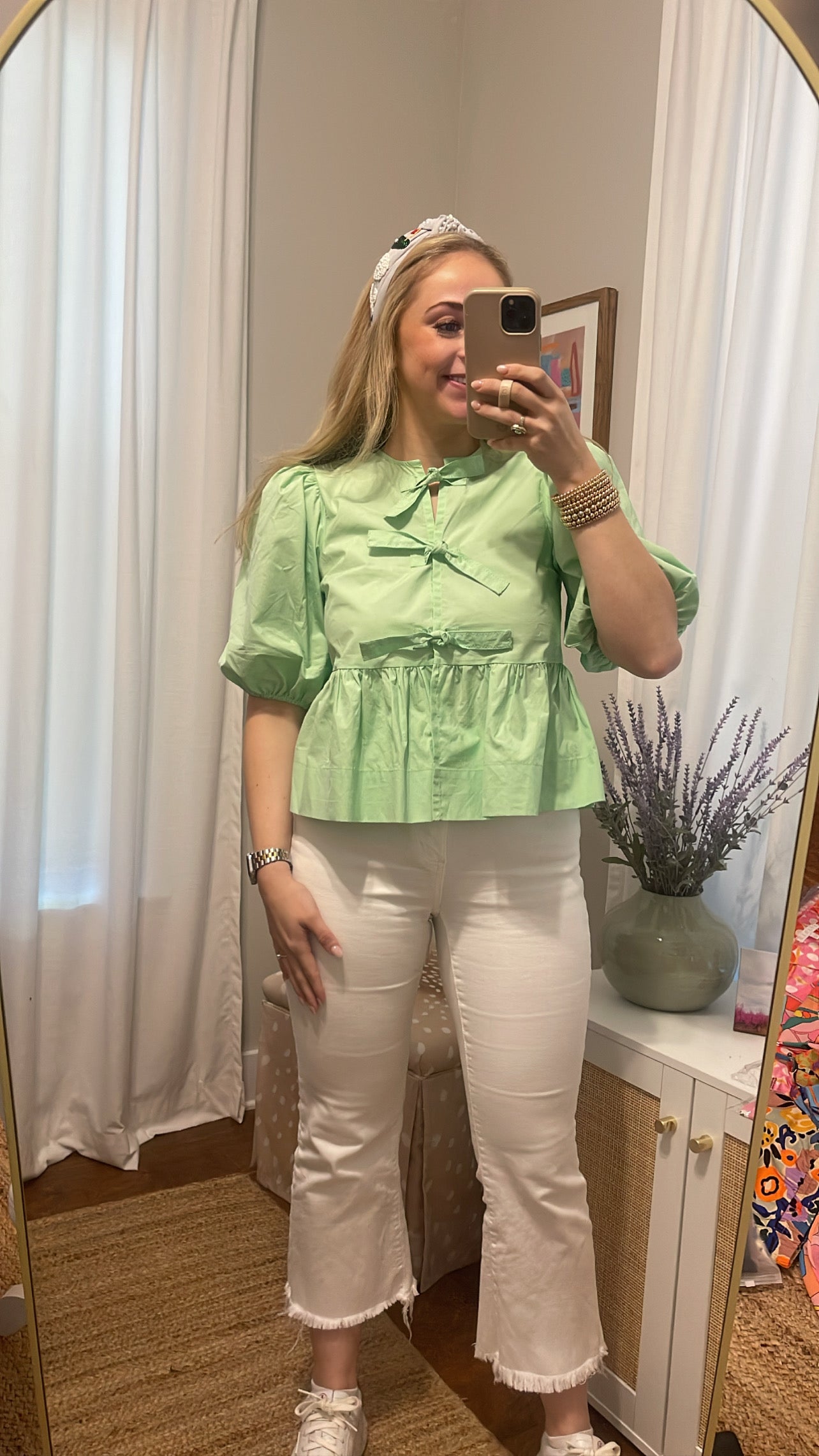 Karlie - Lime Poplin Knot Top