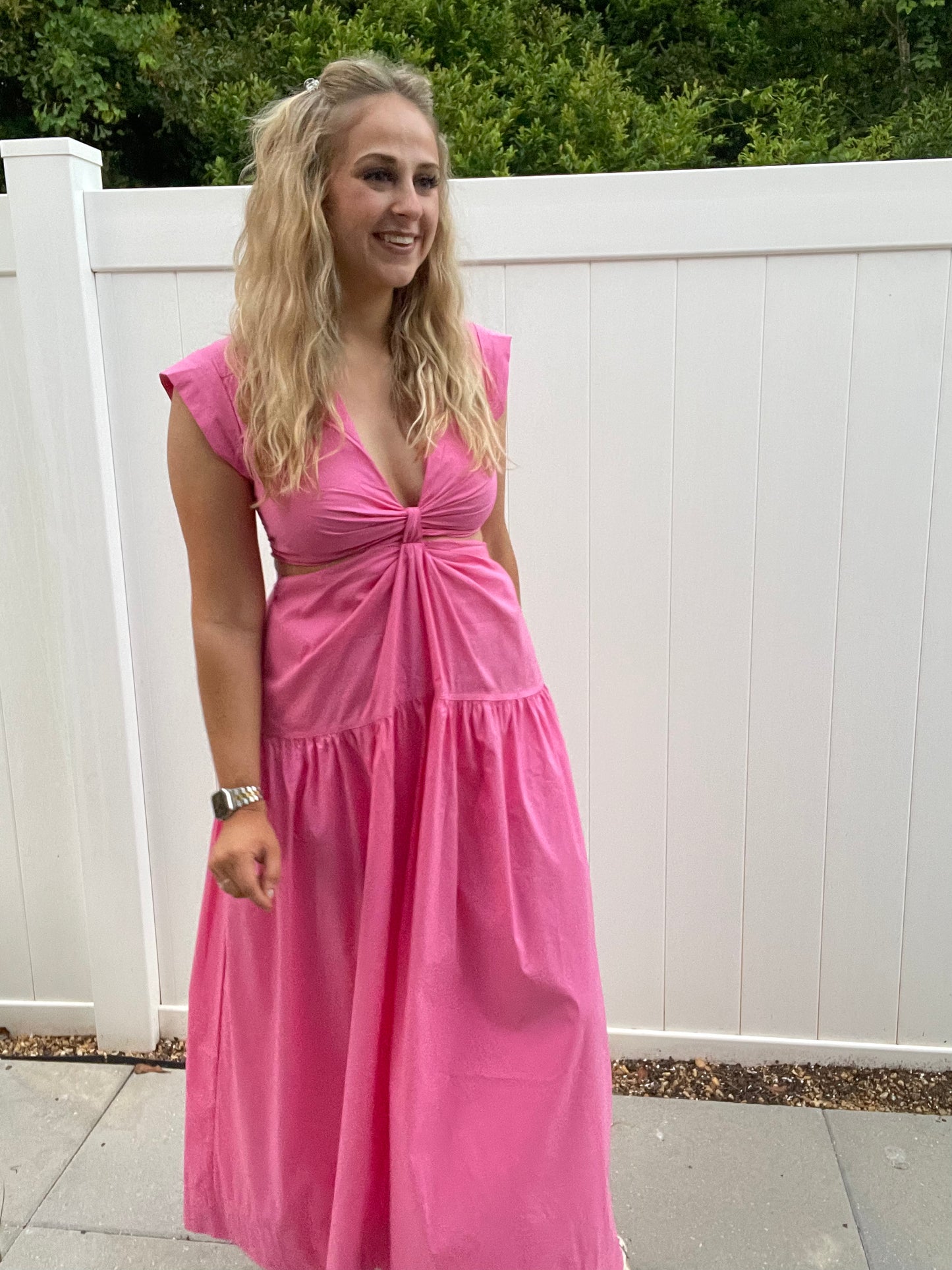 Karlie - Hot Pink Knot Cut-Out Maxi Dress