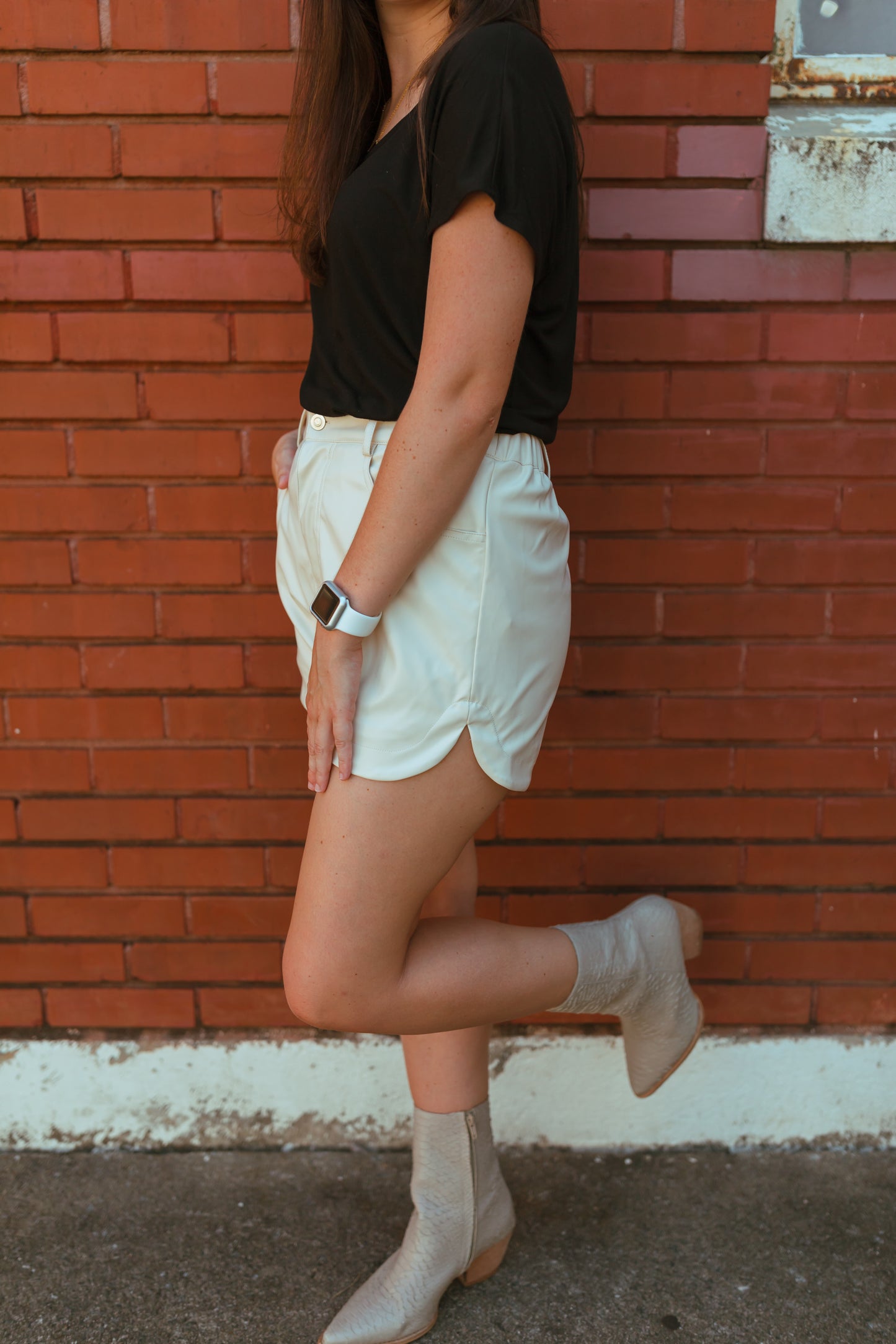 Cream Leather Shorts