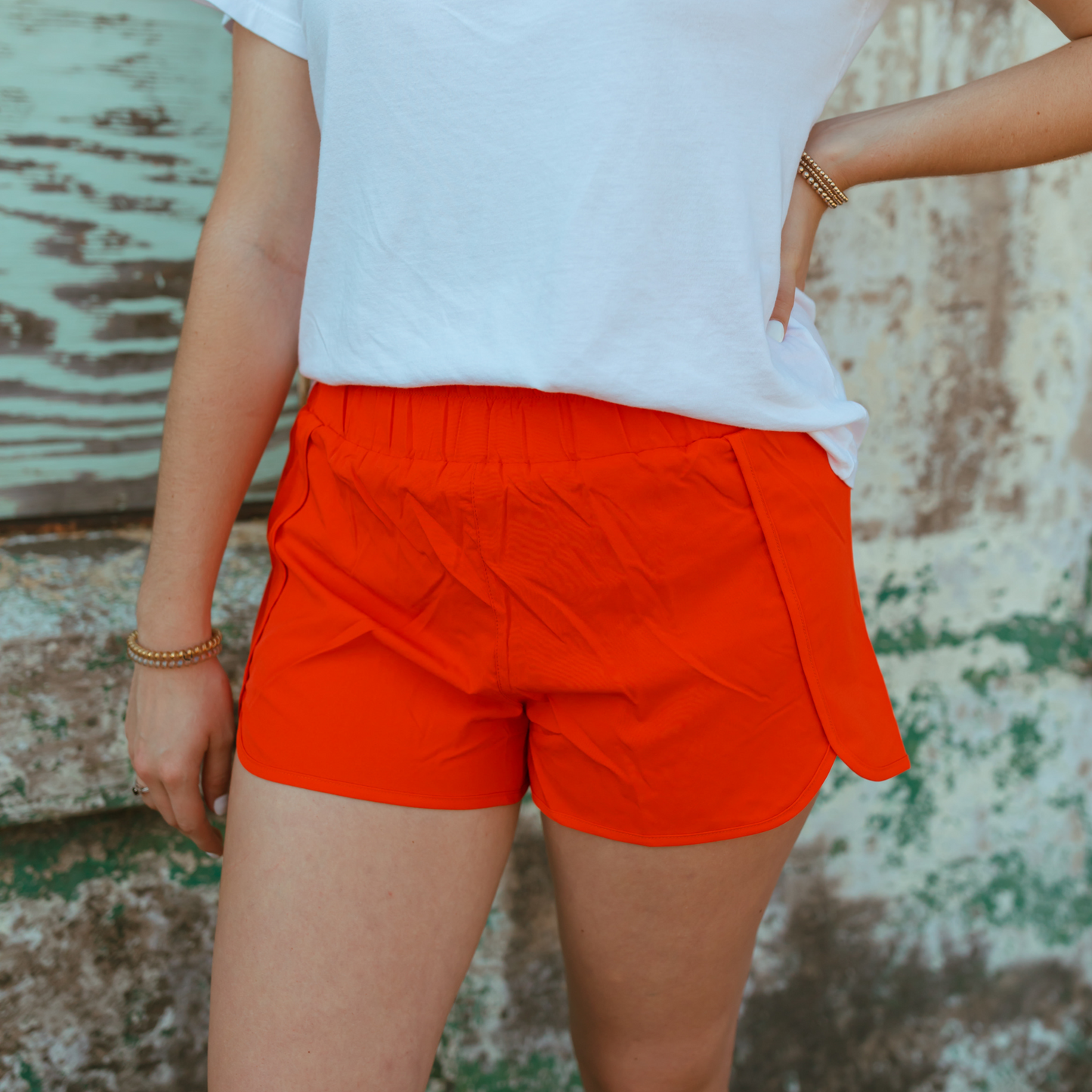 High Waisted Athletic Shorts - Tomato Orange